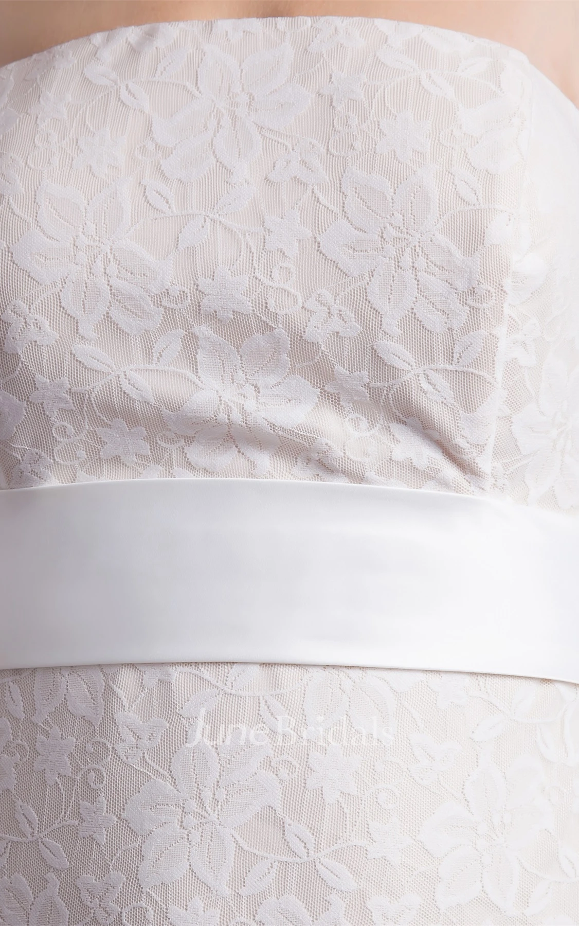 strapless sheath lace dress with cinched waist