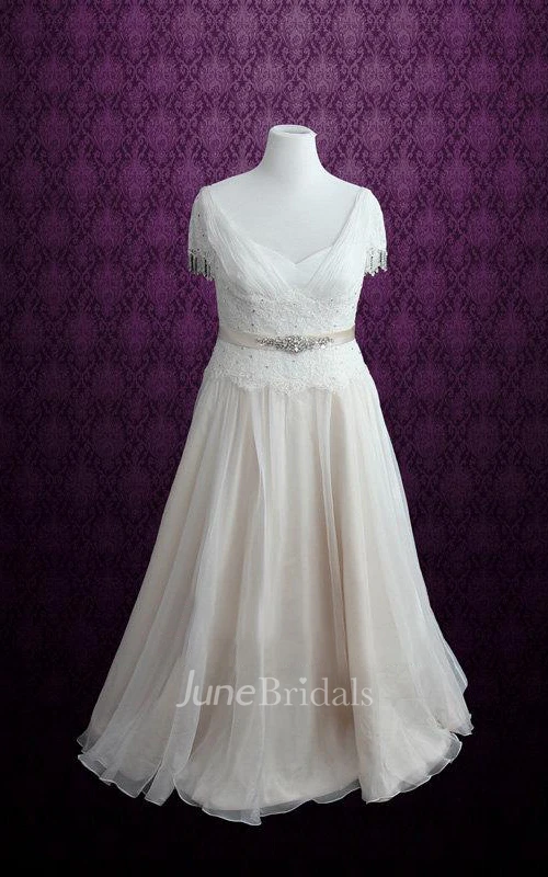 Cap Sleeve Chiffon Lace Weddig Dress