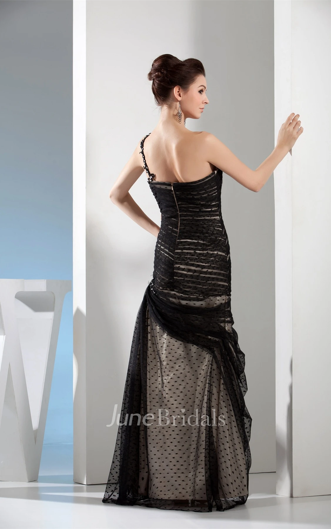 One-Shoulder Ruched Sheath Dress with Buckle and Beading