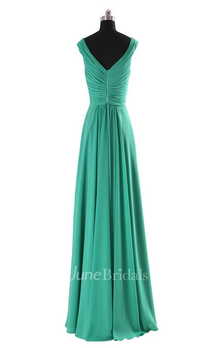 Sleeveless V-neck Long Empire Beaded Chiffon Dress