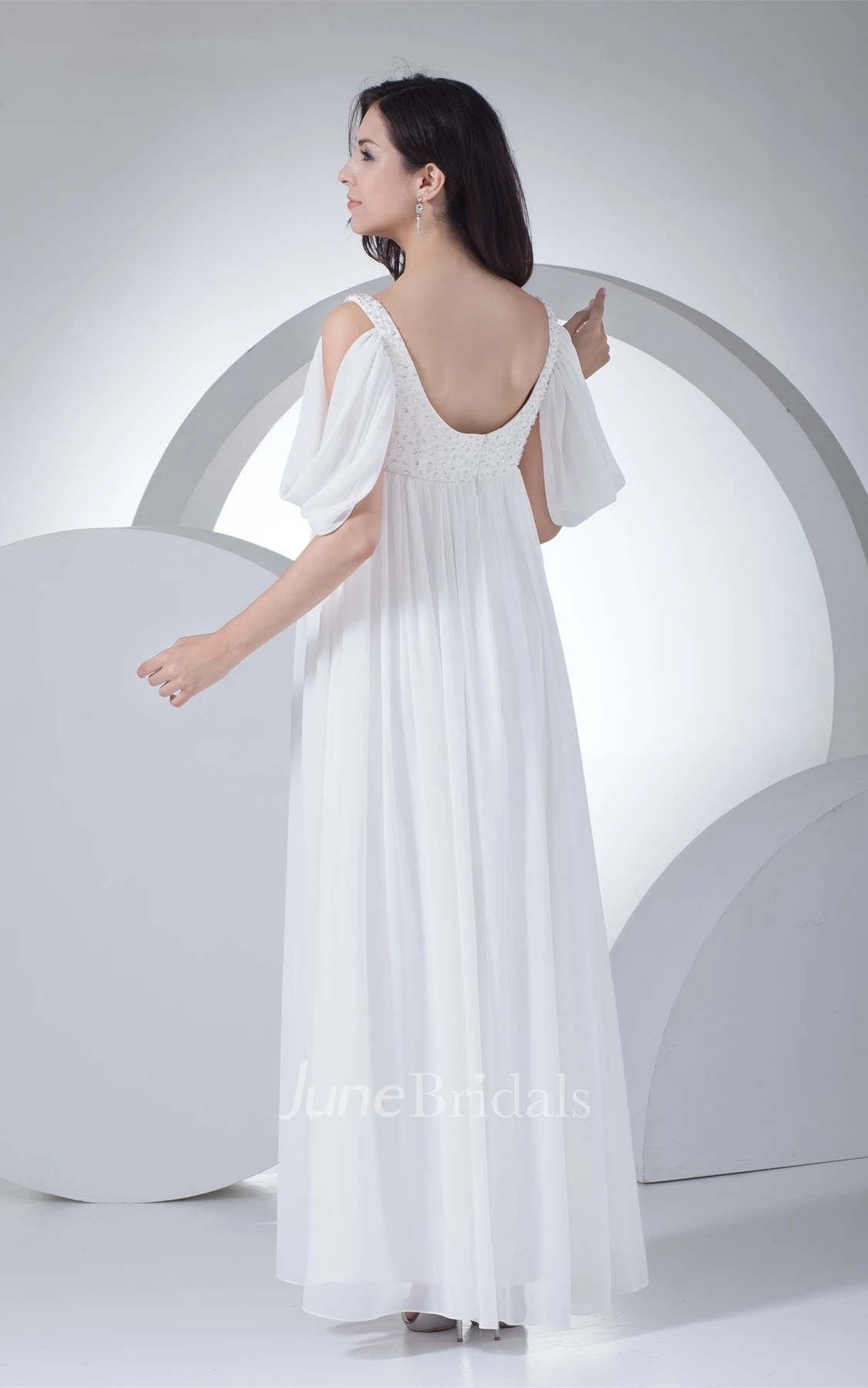 Strapped Plunged Empire Dress with Rhinestone and Pleats