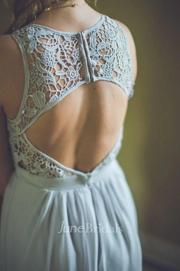 Modern Lace Illusion A-line Prom Dress Chiffon Zipper Floor-length