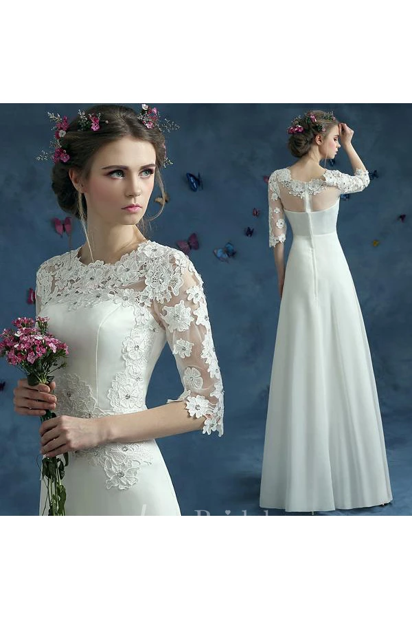 Elegant Lace Half Sleeve Wedding Dress Illusion Zipper Floor-length