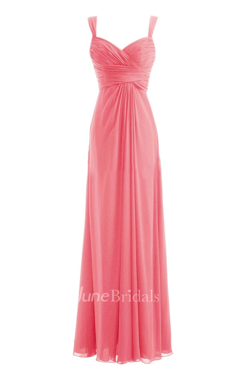 Straps Ruched A-line Gown With Deep-v Back