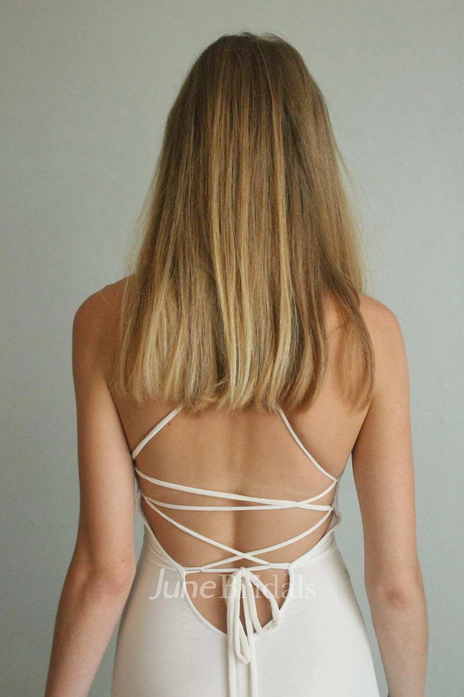 Floor-Length Spaghetti Chiffon Tiers Wedding Dress