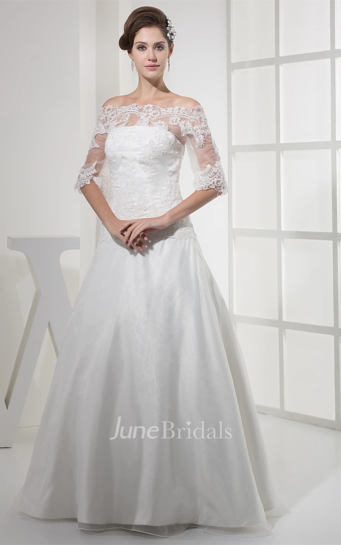 Elegant Off-The-Shoulder A-Line Gown with Appliques Illusion Neckline