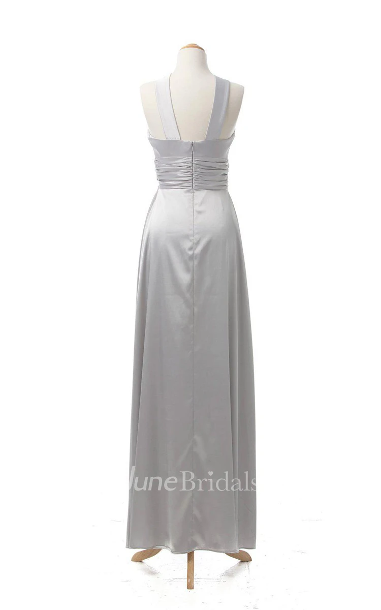 Sleeveless Long Gown With Ruched Waist