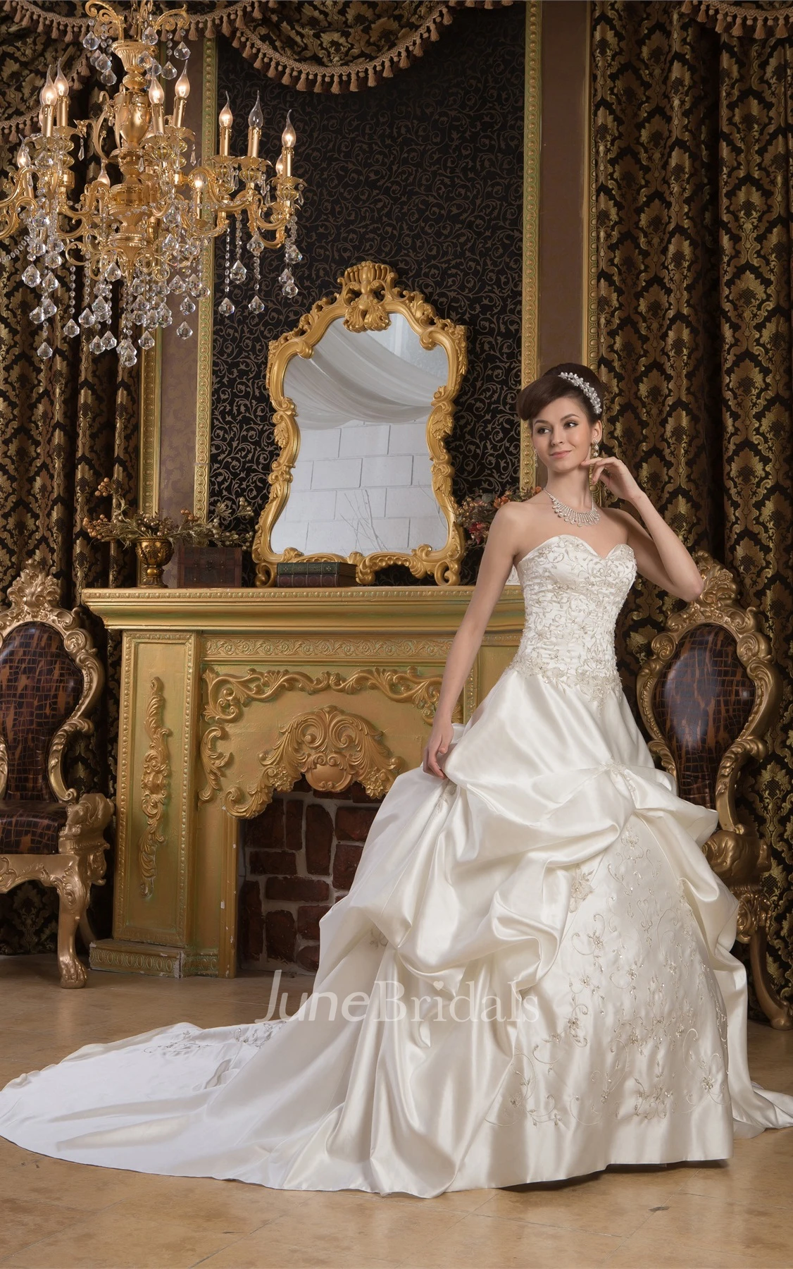 Sweetheart Embroidered Ball Gown with Beading and Pick Up