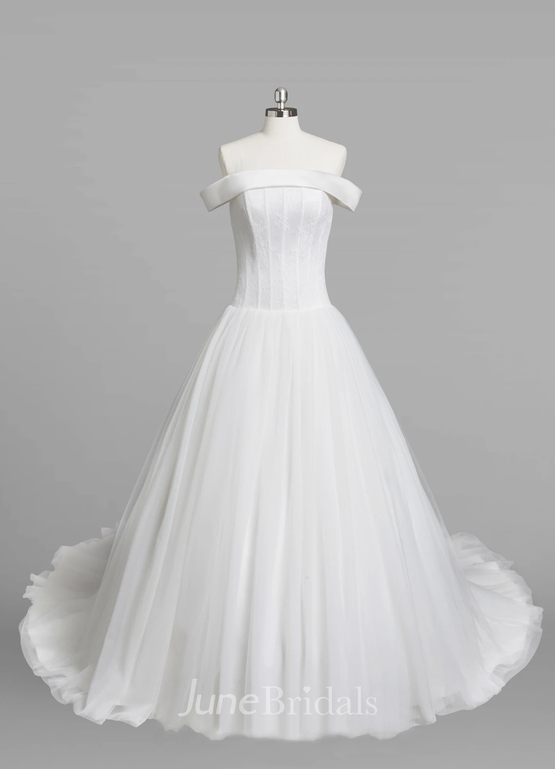 Off-Shoulder Chiffon Ball Gown With Corset Lace Bodice