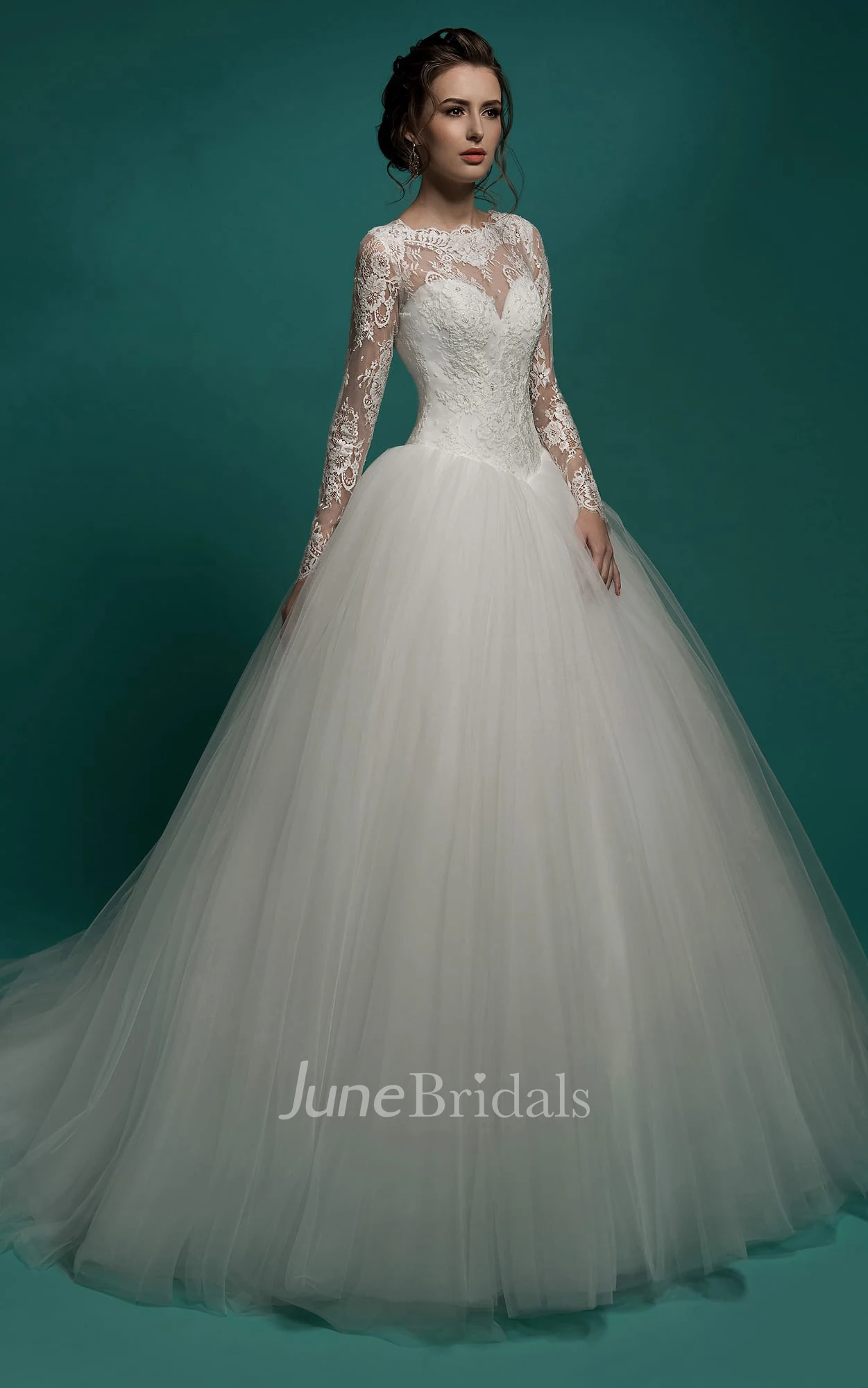 Jewel lace and tulle illusion neck wedding dress best sale