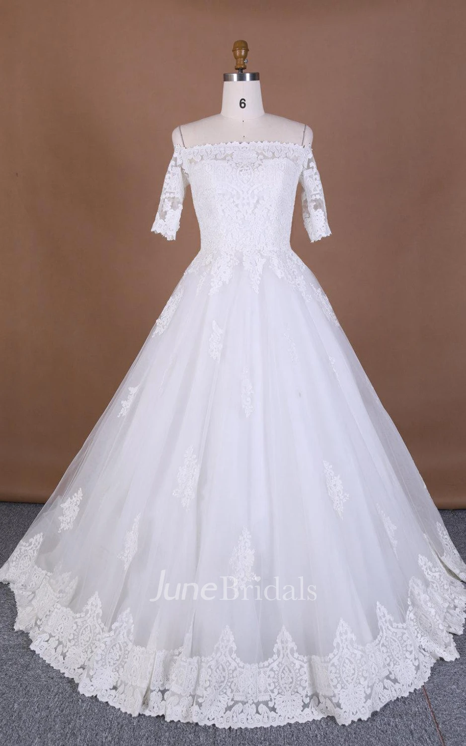 Ball Gown Short Off-The-Shoulder Lace Satin Dress With Appliques