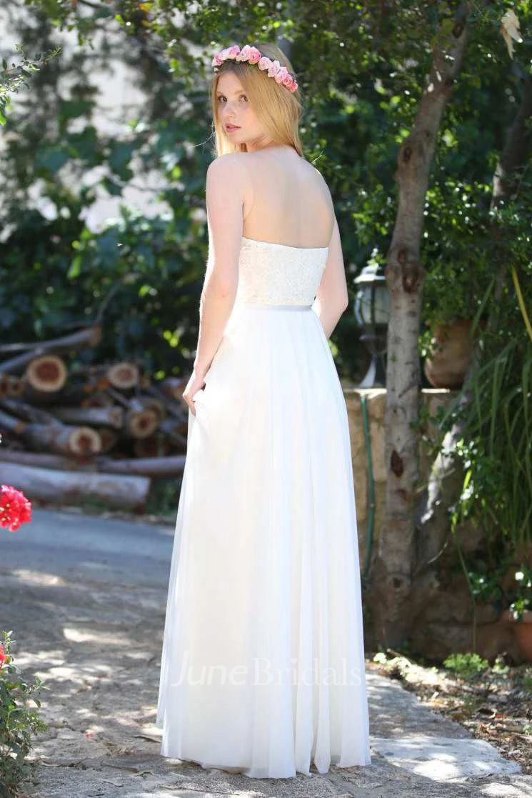 Illusion Strapless Chiffon Floor-Length Wedding Dress With Appliques