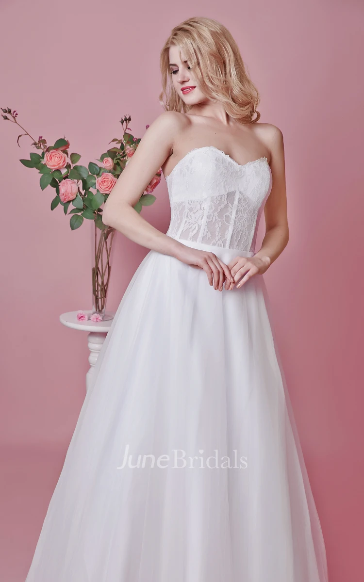 Sweetheart A-line Lace and Tulle Gown With Embroidery