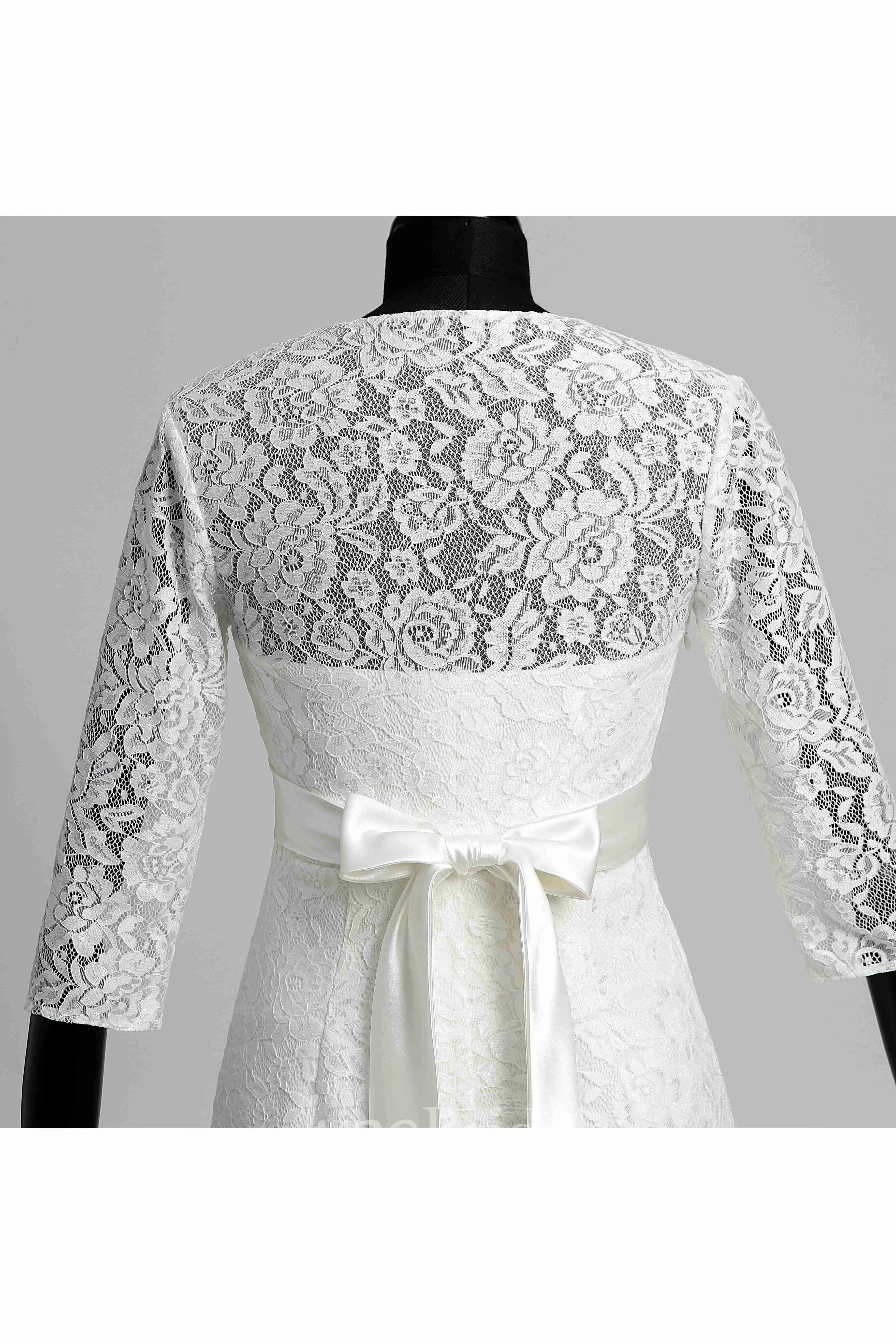 Knee-length A-line V-neck Illusion 3/4 Length Sleeve Illusion Lace Maternity Weeding Dress