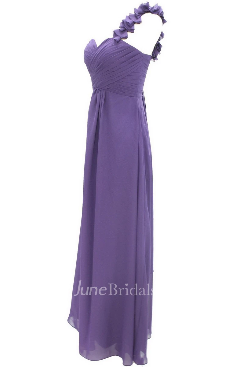 One-shoulder Chiffon Dress With Floral Strap