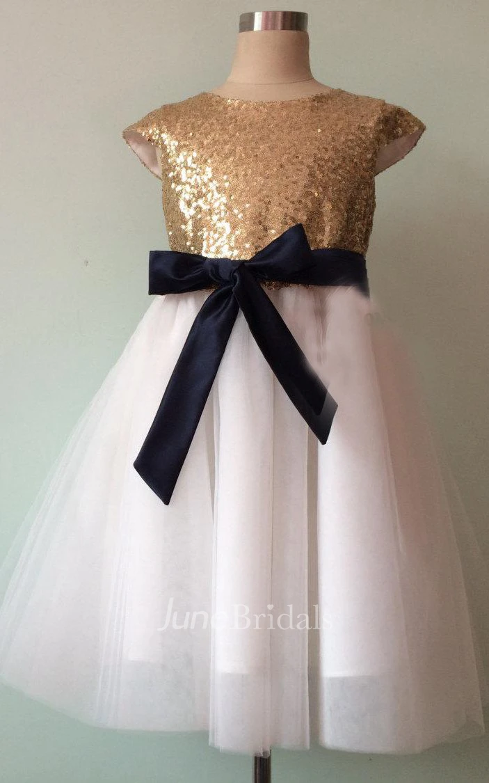 Cap Sleeve Tulle Dress With Sequins and Pleated 