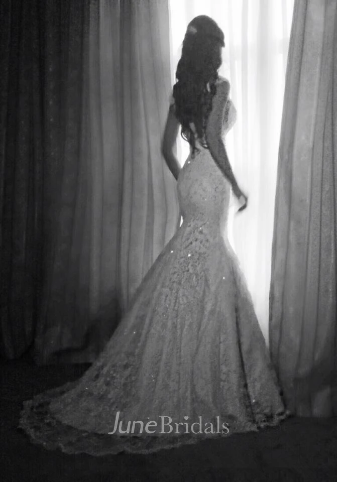 Stunning Straps Lace Mermaid Wedding Dresses Beadings Sequins