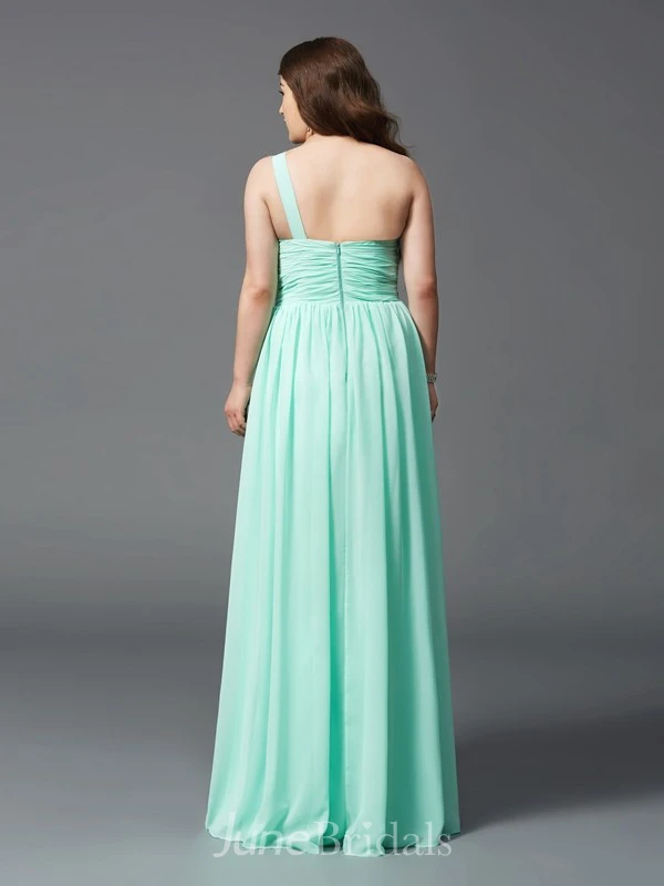 A-line Floor-length One-shoulder Sleeveless Chiffon Criss cross Beading Zipper Dress