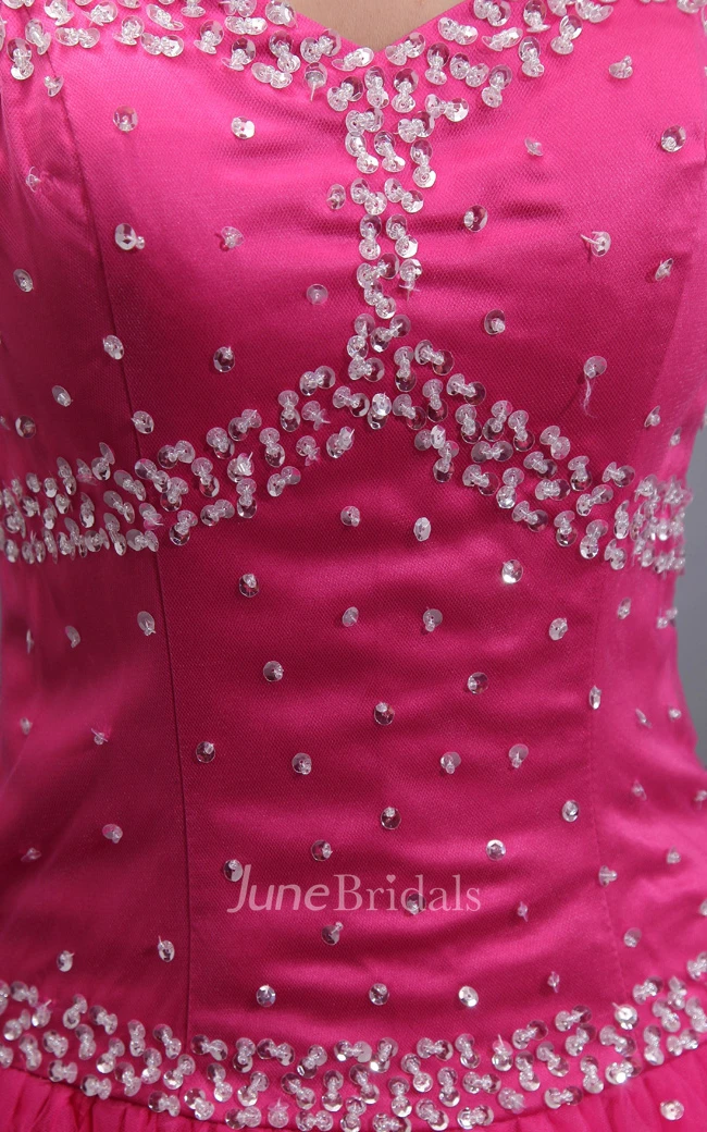 Glam Tulle Long Dress With Crystal Detailings And Lace-Up Back