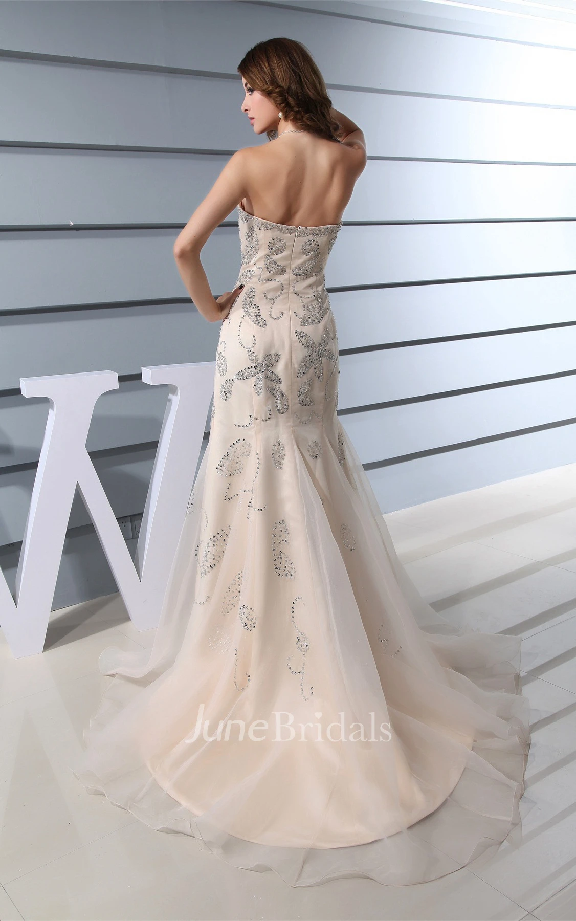 Strapless Notched Mermaid Tulle Dress with Beading and Pleats