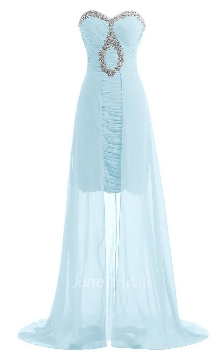 Sweetheart Long Chiffon Dress With Ruching and Sequins