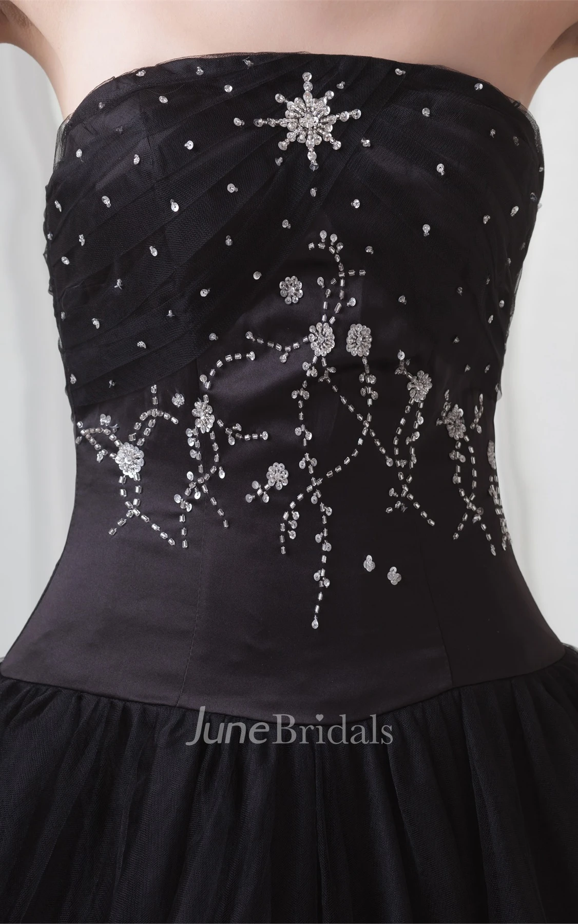 strapless ball a-line gown with tulle overlay and strass