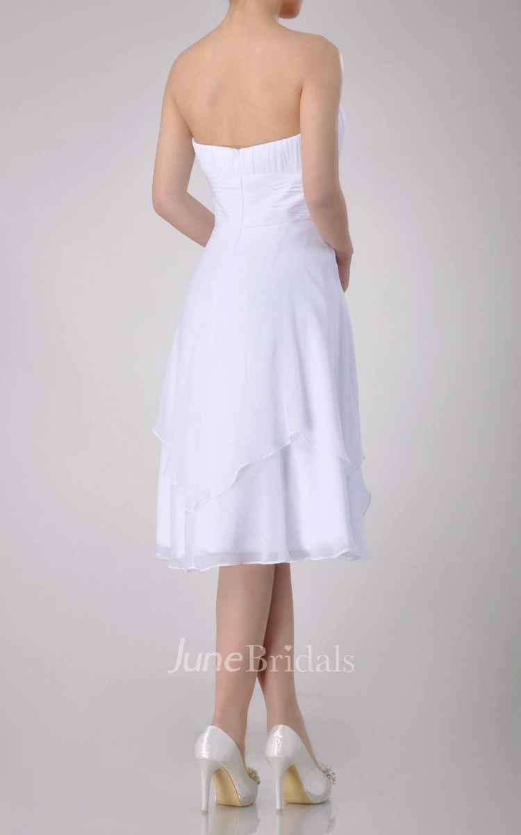 Strapless A-line Chiffon Knee-length Dress With Asymmetrical Design