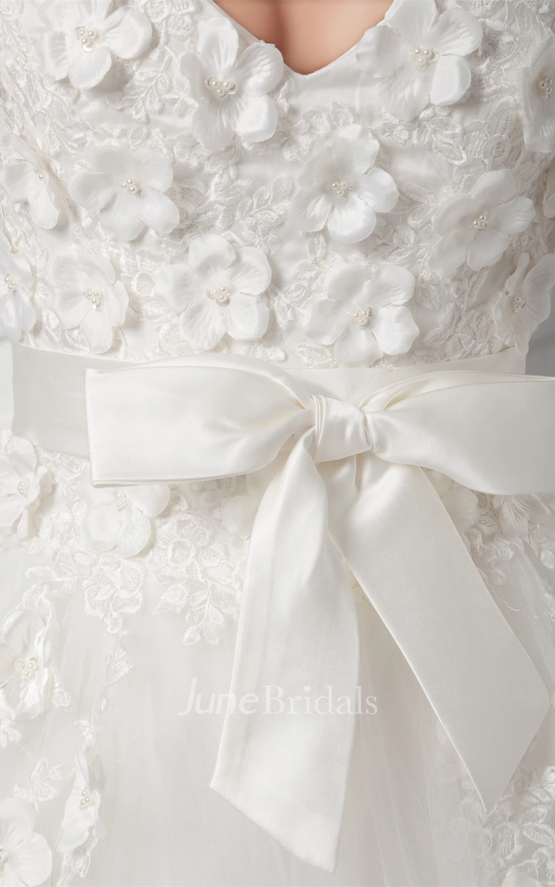 Fairy Caped-Sleeve Lace Ball Gown with Tulle Overlay