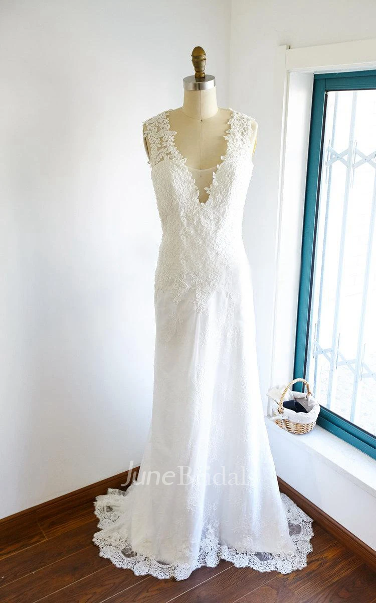 Sheath Tulle Lace Satin Weddig Dress With Illusion