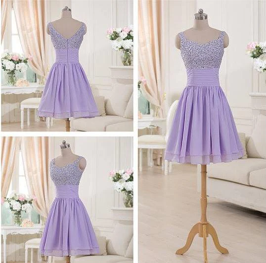 Elegant Spaghetti Strap Sequins Short Hiffon Homecoming Dress