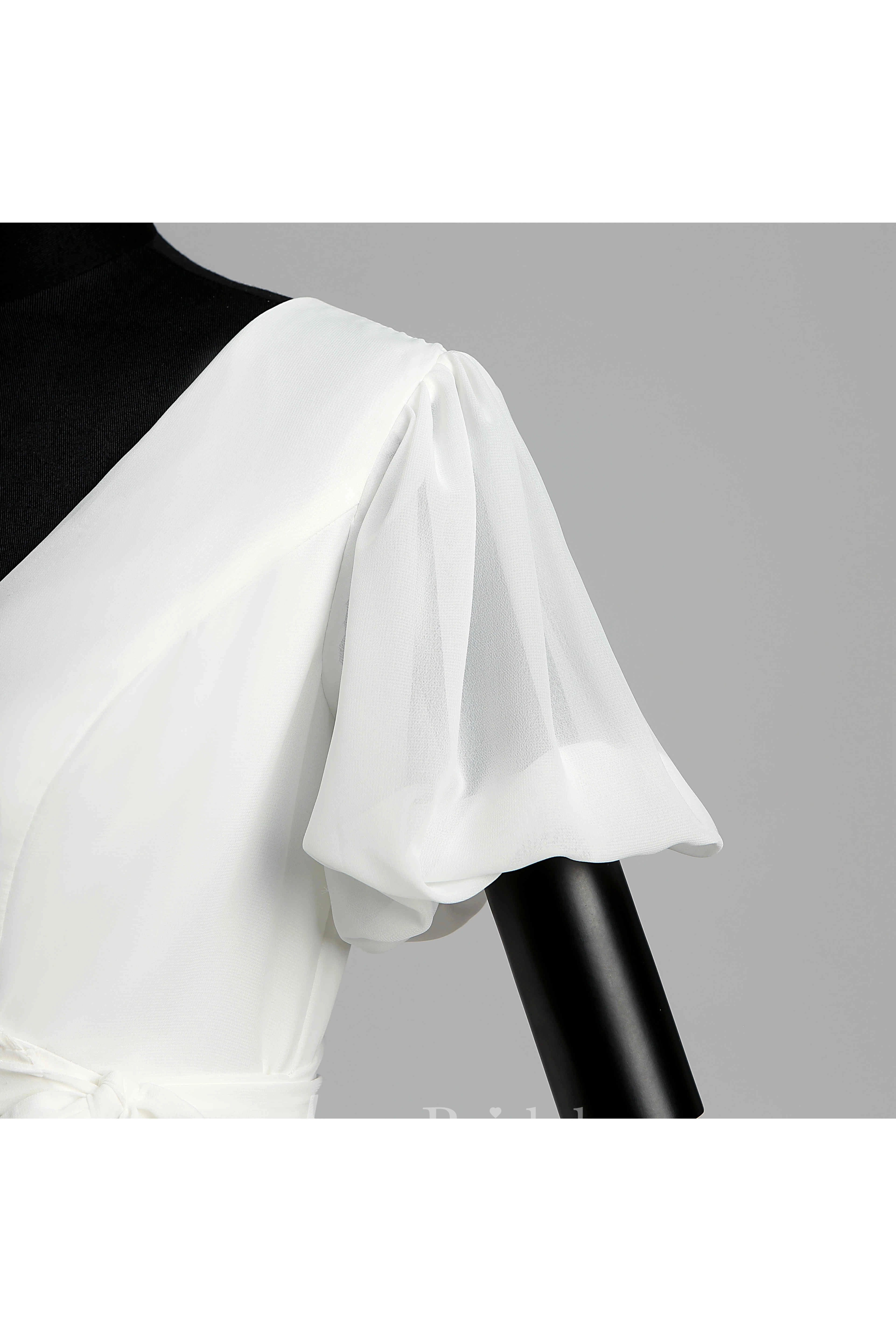 Puf Style Sleeve V-neck Long Chiffon Wedding Dress