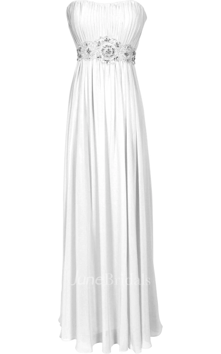 Strapless Ruffle Chiffon Dress With Beading