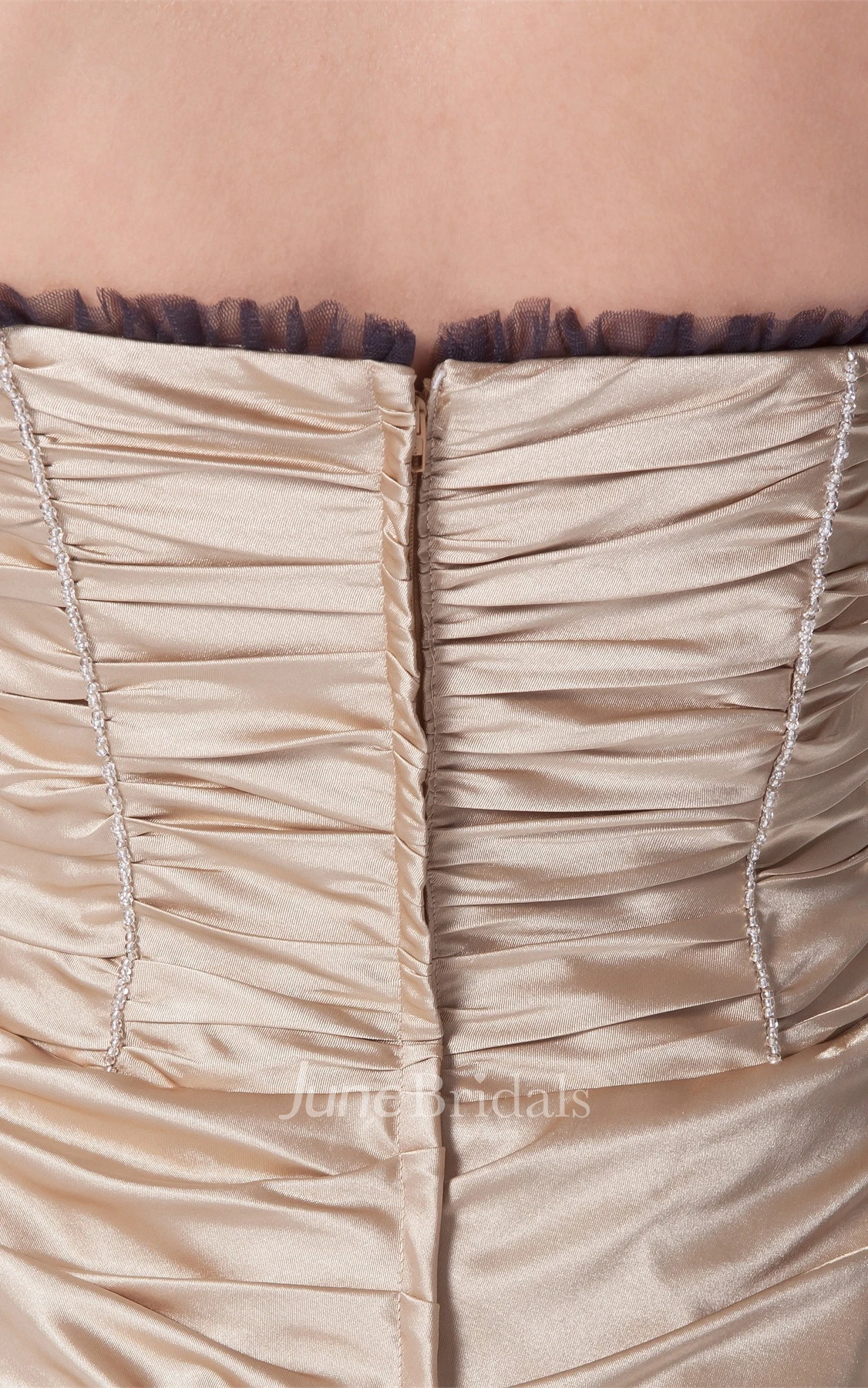 Strapless Knee-Length Dress with Overall Ruched Design