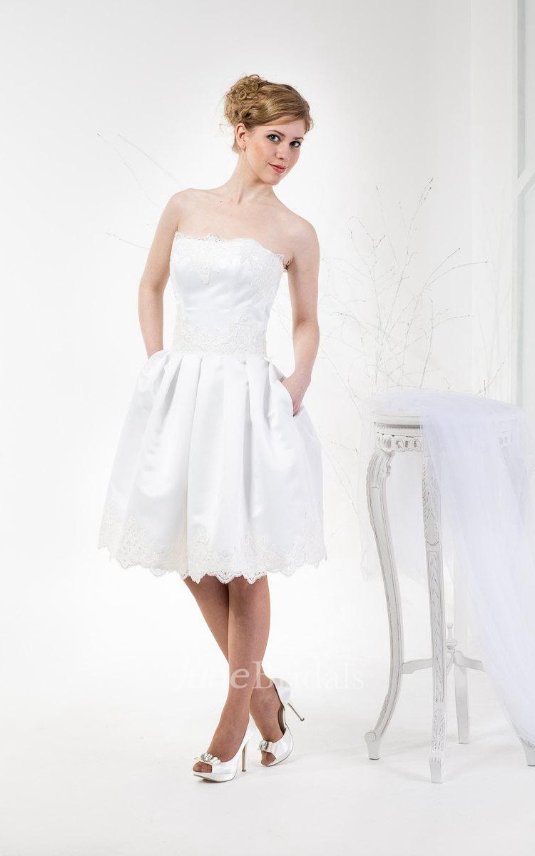 White Strapless Knee Length Dress