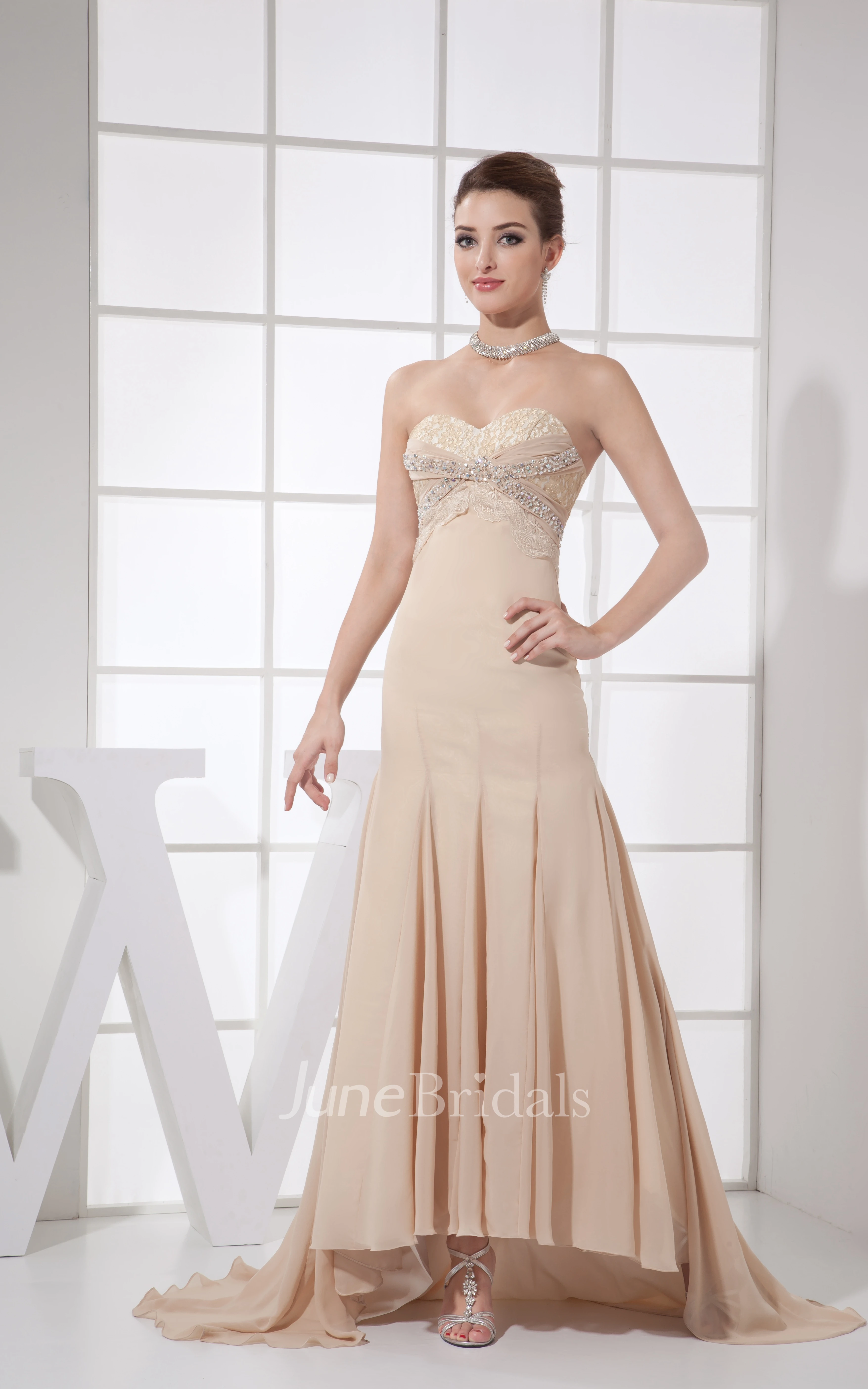 Sweetheart Chiffon Strapless High-Low Dress With Beading