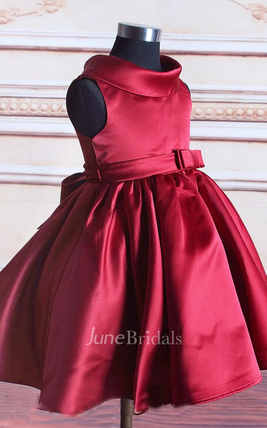 Sleeveless High Neck Pleated Satin Dress With Bow Belt