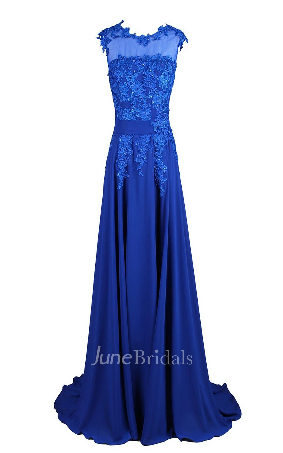 Sleeveless High Neck Appliqued Bodice Long Chiffon Dress