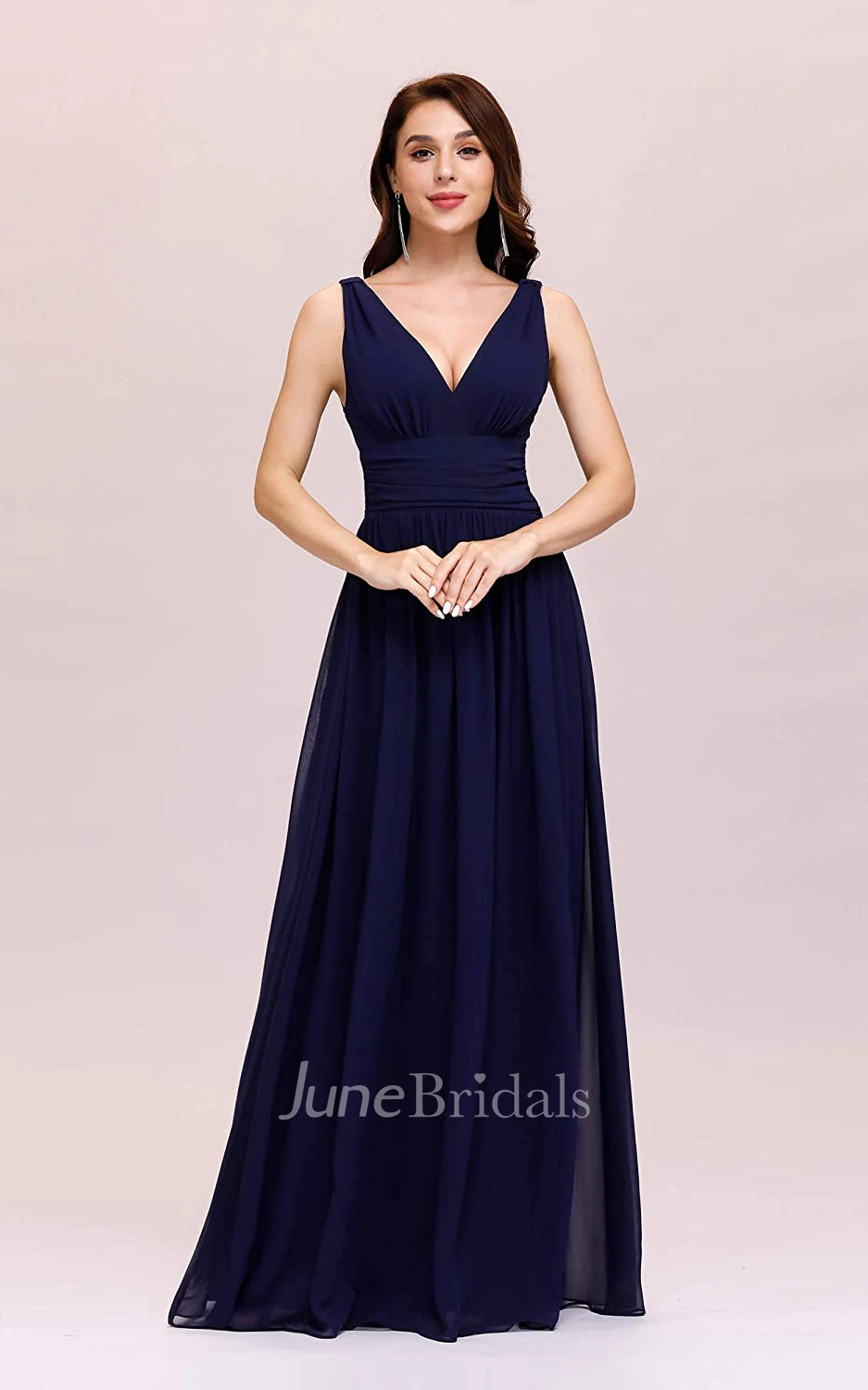 A Line V-neck Chiffon Sleeveless Evening Dress With Ruffles