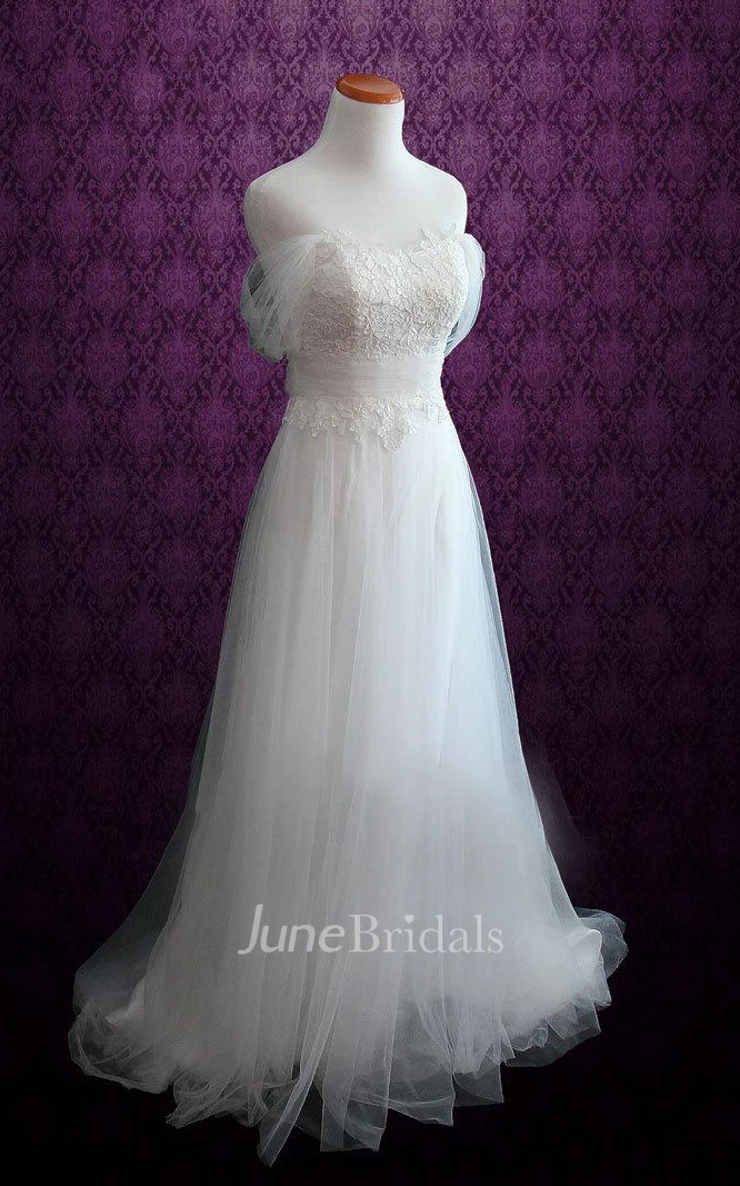 Off-The-Shoulder Strapped Tulle Lace Weddig Dress