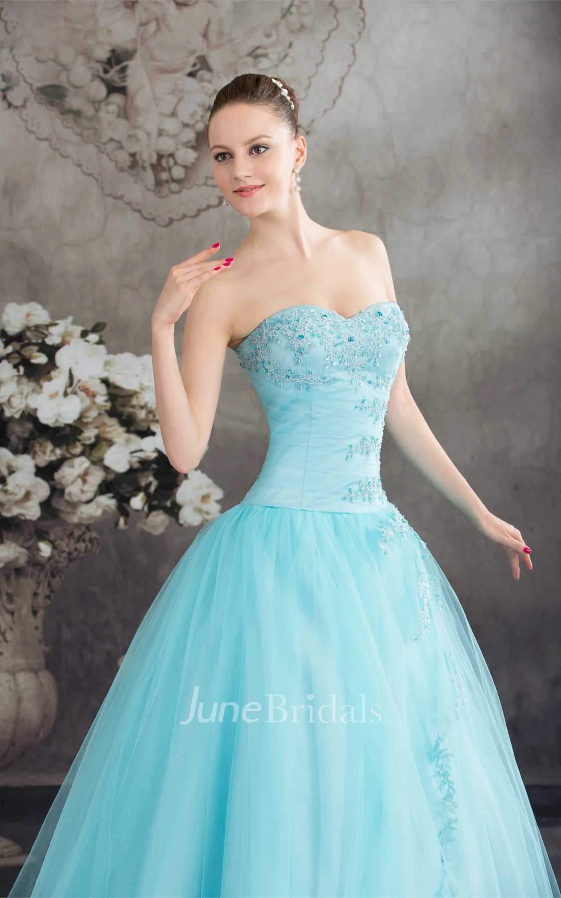 Strapless Tulle A-Line Ball Gown with Beading and Corset Back