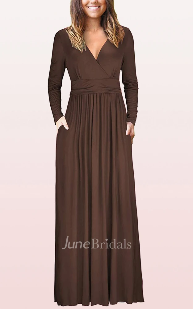 A Line V-neck Jersey Mother Formal Dress With Pockets