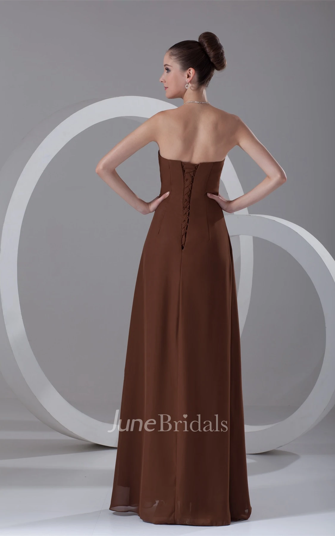 Strapless Chiffon Sheath Dress with Ruching and Corset Back