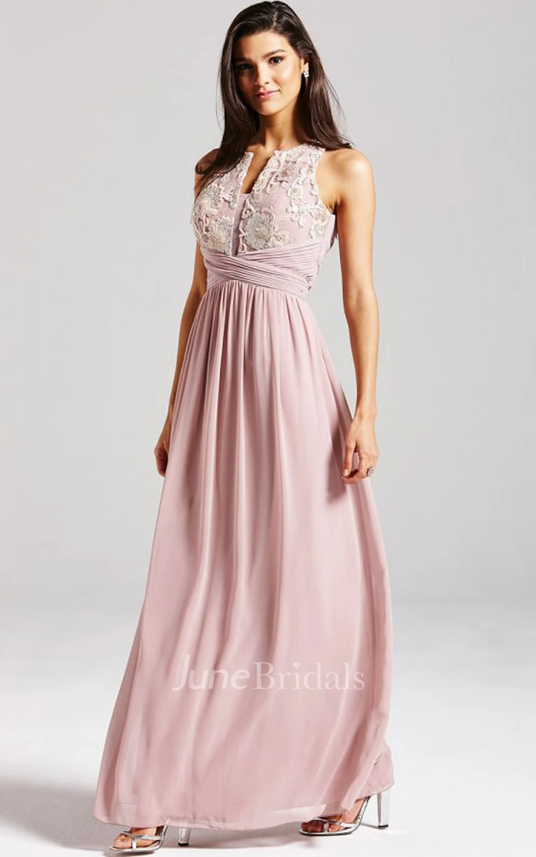 V-Cut Neckline Sleeveless Dress With Lace Detail