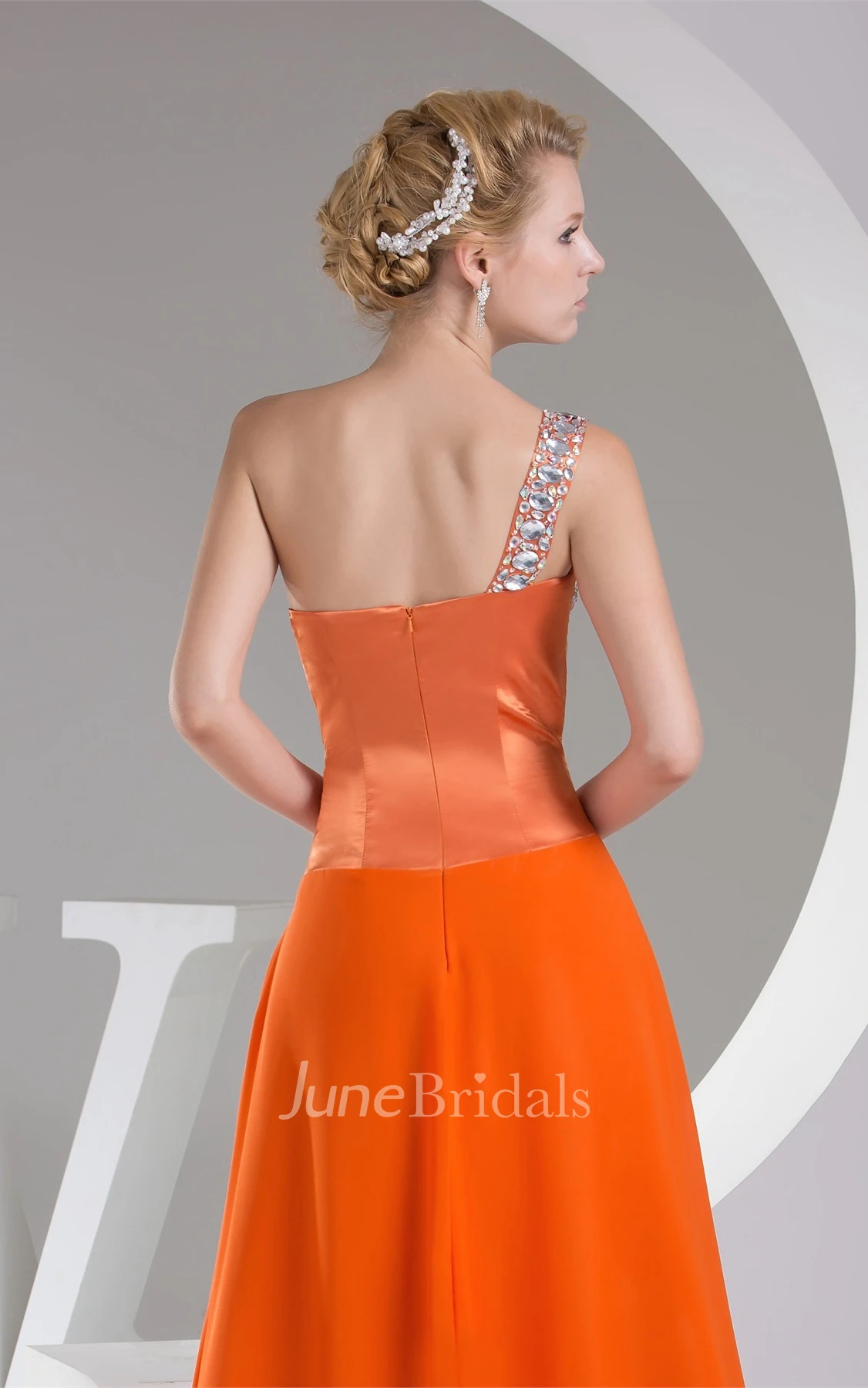 Sweetheart Chiffon A-Line Gown with Rhinestone and Single Strap