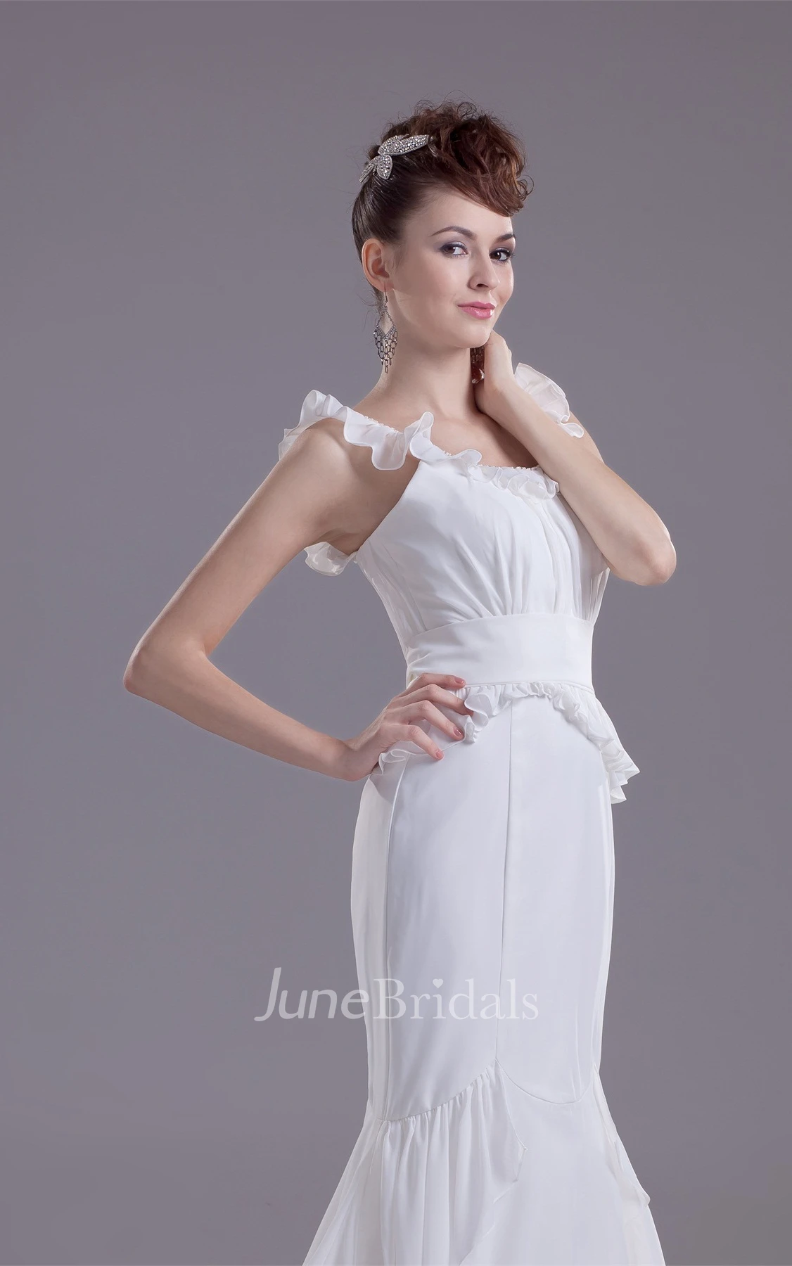 V-Neck Sleeveless Mermaid Chiffon Dress with Draping