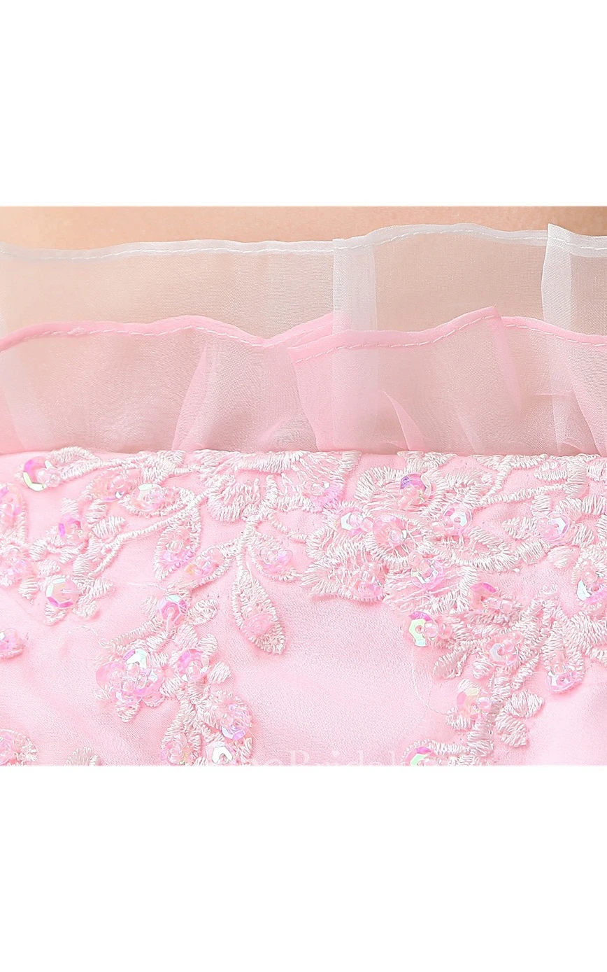 Strapless A-Line Mini Dress with Appliques and Flower