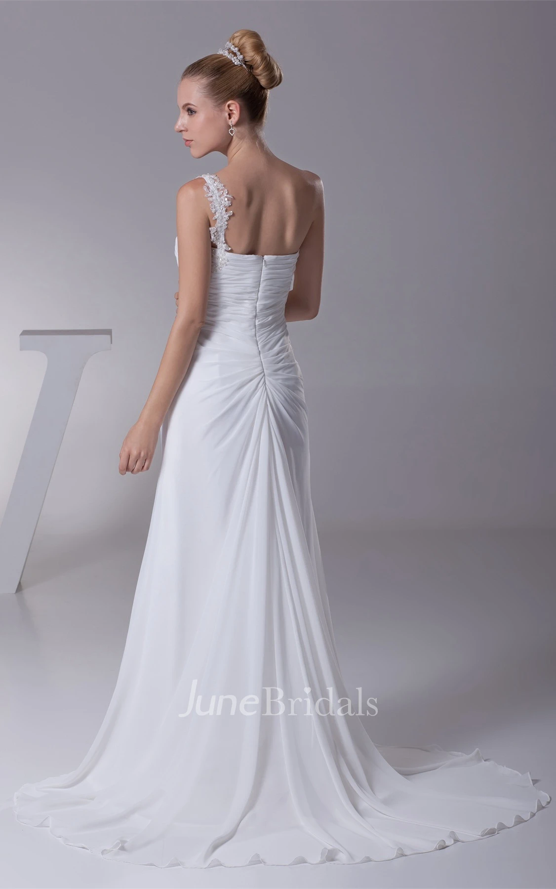 Sweetheart Ruched Front-Split Dress with Beading and Single Strap