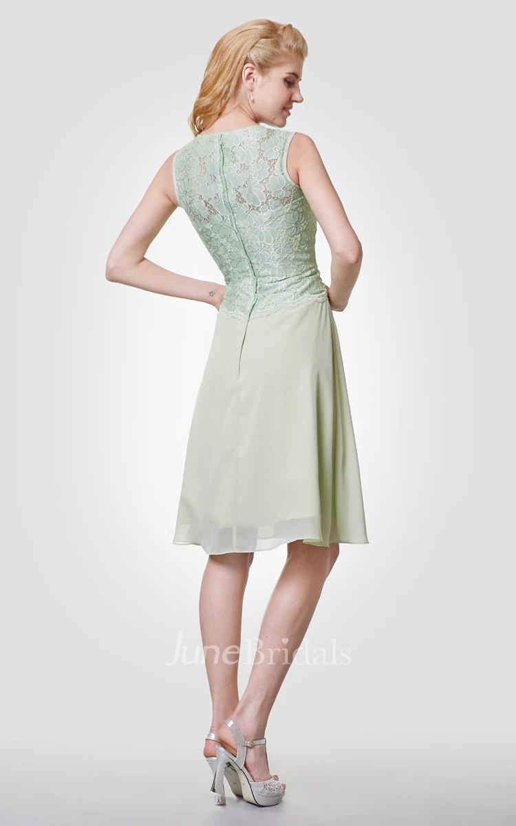 High Neck Knee Length Lace and Chiffon Bridesmaid Dress