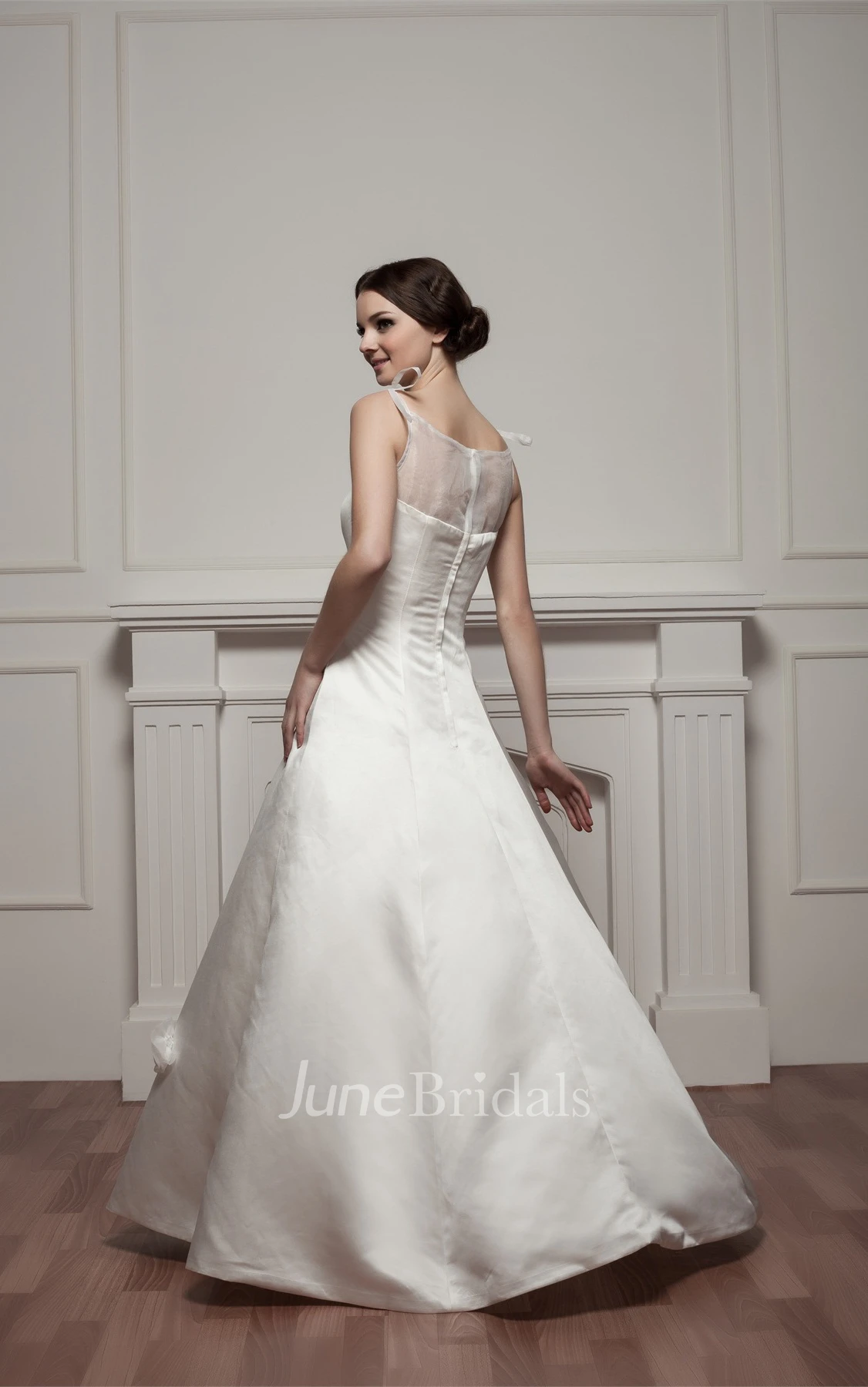 Sleeveless Satin A-Line Gown with Illusion Neckline