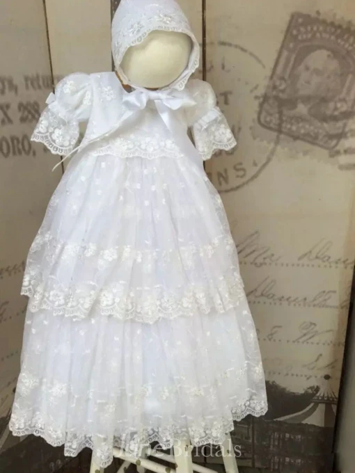 Romantic Lace Christening Gown With Layered Skirt